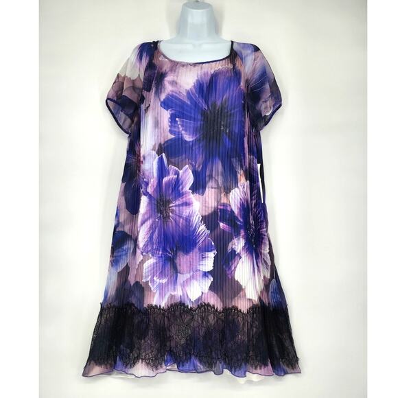 Argenti Floral Pastel Watercolor Pleated Shift Dress Women's Size 14 - Picture 2 of 10